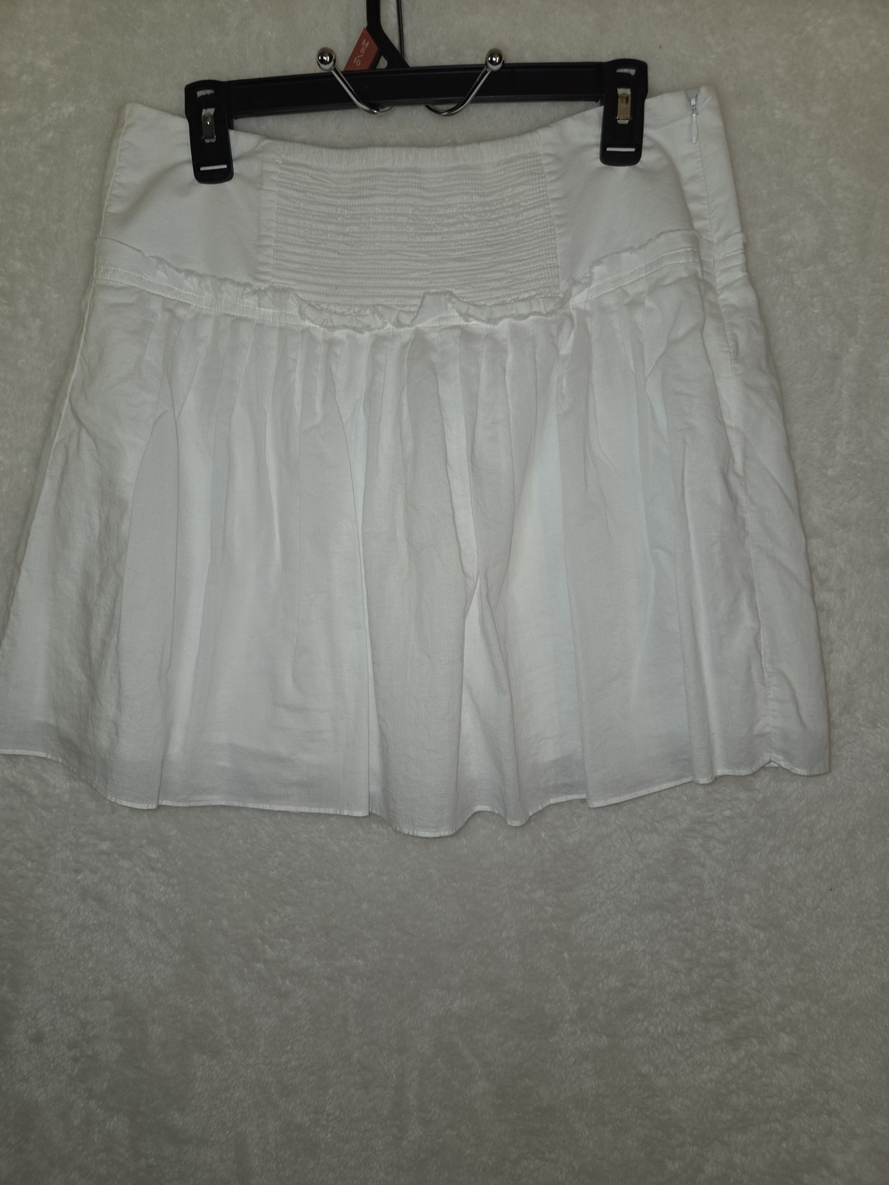 Banana Republic White Drop Smocked Waist Ruffle Flounce Summer Mini Skirt Sz 10